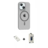 MARSİLYAN™- iPhone 14 Kılıf Pusula Form Özel Seri - Siyah Bilvis Hayalet Cam Ekran Koruyucu + Diamond Kamera Lens - SABE