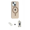 MARSİLYAN™- iPhone 14 Kılıf Pusula Form Özel Seri - Siyah Bilvis Hayalet Cam Ekran Koruyucu + Diamond Kamera Lens - SABE