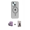MARSİLYAN™- iPhone 14 Kılıf Pusula Form Özel Seri - Siyah Bilvis Hayalet Cam Ekran Koruyucu + Raze Metal Kamera Lens - GS