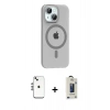 MARSİLYAN™- iPhone 14 Kılıf Pusula Form Özel Seri - Siyah Bilvis Hayalet Cam Ekran Koruyucu + Gümüş Shine Kamera Lens