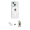 MARSİLYAN™- iPhone 14 Kılıf Pusula Form Özel Seri - Siyah Bilvis Hayalet Cam Ekran Koruyucu + Kırmızı Diamond Kamera Lens