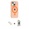 MARSİLYAN™- iPhone 14 Kılıf Pusula Form Özel Seri - Siyah Bilvis Hayalet Cam Ekran Koruyucu + Kırmızı Diamond Kamera Lens