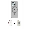 MARSİLYAN™- iPhone 14 Kılıf Pusula Form Özel Seri - Siyah Bilvis Hayalet Cam Ekran Koruyucu + Kırmızı Shine Kamera Lens
