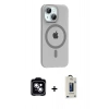 MARSİLYAN™- iPhone 14 Kılıf Pusula Form Özel Seri - Siyah Bilvis Hayalet Cam Ekran Koruyucu + PVD Metal Kamera Lens - MI