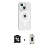 MARSİLYAN™- iPhone 14 Kılıf Pusula Form Özel Seri - Siyah Bilvis Hayalet Cam Ekran Koruyucu + PVD Metal Kamera Lens - MI