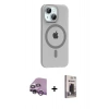 MARSİLYAN™- iPhone 14 Kılıf Pusula Form Özel Seri - Siyah Bilvis Hayalet Cam Ekran Koruyucu + Raze Metal Kamera Lens - MR