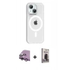 MARSİLYAN™- iPhone 14 Kılıf Pusula Form Özel Seri - Siyah Bilvis Hayalet Cam Ekran Koruyucu + Raze Metal Kamera Lens - MR