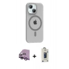 MARSİLYAN™- iPhone 14 Kılıf Pusula Form Özel Seri - Siyah Bilvis Hayalet Cam Ekran Koruyucu + Mor Raze Metal Kamera Lens
