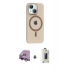 MARSİLYAN™- iPhone 14 Kılıf Pusula Form Özel Seri - Siyah Bilvis Hayalet Cam Ekran Koruyucu + Mor Raze Metal Kamera Lens