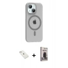 MARSİLYAN™- iPhone 14 Kılıf Pusula Form Özel Seri - Siyah Bilvis Hayalet Cam Ekran Koruyucu + Diamond Kamera Lens - PE
