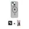 MARSİLYAN™- iPhone 14 Kılıf Pusula Form Özel Seri - Siyah Bilvis Hayalet Cam Ekran Koruyucu + PVD Metal Kamera Lens - PE