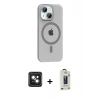 MARSİLYAN™- iPhone 14 Kılıf Pusula Form Özel Seri - Siyah Bilvis Hayalet Cam Ekran Koruyucu + PVD Metal Kamera Lens - PE