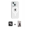 MARSİLYAN™- iPhone 14 Kılıf Pusula Form Özel Seri - Siyah Bilvis Hayalet Cam Ekran Koruyucu + PVD Metal Kamera Lens - PE