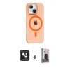 MARSİLYAN™- iPhone 14 Kılıf Pusula Form Özel Seri - Siyah Bilvis Hayalet Cam Ekran Koruyucu + PVD Metal Kamera Lens - PE