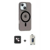 MARSİLYAN™- iPhone 14 Kılıf Pusula Form Özel Seri - Siyah Bilvis Hayalet Cam Ekran Koruyucu + PVD Metal Kamera Lens - PE