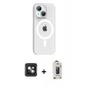 MARSİLYAN™- iPhone 14 Kılıf Pusula Form Özel Seri - Siyah Bilvis Hayalet Cam Ekran Koruyucu + PVD Metal Kamera Lens - PE