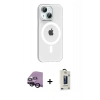MARSİLYAN™- iPhone 14 Kılıf Pusula Form Özel Seri - Siyah Bilvis Hayalet Cam Ekran Koruyucu + Raze Metal Kamera Lens - SH