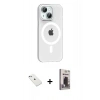MARSİLYAN™- iPhone 14 Kılıf Pusula Form Özel Seri - Siyah Bilvis Hayalet Cam Ekran Koruyucu + Diamond Kamera Lens - SABE