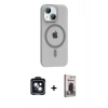 MARSİLYAN™- iPhone 14 Kılıf Pusula Form Özel Seri - Siyah Bilvis Hayalet Cam Ekran Koruyucu + PVD Metal Kamera Lens - SH