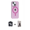 MARSİLYAN™- iPhone 14 Kılıf Pusula Form Özel Seri - Siyah Bilvis Hayalet Cam Ekran Koruyucu + PVD Metal Kamera Lens - SH