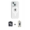 MARSİLYAN™- iPhone 14 Kılıf Pusula Form Özel Seri - Siyah Bilvis Hayalet Cam Ekran Koruyucu + PVD Metal Kamera Lens - SH