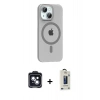 MARSİLYAN™- iPhone 14 Kılıf Pusula Form Özel Seri - Siyah Bilvis Hayalet Cam Ekran Koruyucu + PVD Metal Kamera Lens - SH