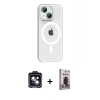 MARSİLYAN™- iPhone 14 Kılıf Pusula Form Özel Seri - Siyah Bilvis Hayalet Cam Ekran Koruyucu + PVD Metal Kamera Lens - SH