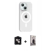 MARSİLYAN™- iPhone 14 Kılıf Pusula Form Özel Seri - Siyah Bilvis Hayalet Cam Ekran Koruyucu + PVD Metal Kamera Lens - TU