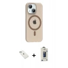 MARSİLYAN™- iPhone 14 Kılıf Pusula Form Özel Seri - Siyah Bilvis Hayalet Cam Ekran Koruyucu + Diamond Kamera Lens - YL
