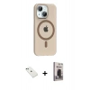 MARSİLYAN™- iPhone 14 Kılıf Pusula Form Özel Seri - Siyah Bilvis Hayalet Cam Ekran Koruyucu + Yeşil Diamond Kamera Lens