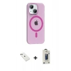 MARSİLYAN™- iPhone 14 Kılıf Pusula Form Özel Seri - Siyah Bilvis Hayalet Cam Ekran Koruyucu + Diamond Kamera Lens - YL