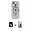 MARSİLYAN™- iPhone 14 Kılıf Pusula Form Özel Seri - Siyah Bilvis Hayalet Cam Ekran Koruyucu + PVD Metal Kamera Lens - YL