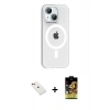MARSİLYAN™- iPhone 14 Kılıf Pusula Form Özel Seri - Siyah Buffer Cam Ekran Koruyucu + Diamond Kamera Lens - KI