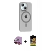 MARSİLYAN™- iPhone 14 Kılıf Pusula Form Özel Seri - Siyah Buffer Cam Ekran Koruyucu + Raze Metal Kamera Lens - KI