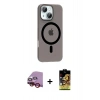 MARSİLYAN™- iPhone 14 Kılıf Pusula Form Özel Seri - Siyah Buffer Cam Ekran Koruyucu + Raze Metal Kamera Lens - KI