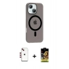 MARSİLYAN™- iPhone 14 Kılıf Pusula Form Özel Seri - Siyah Buffer Cam Ekran Koruyucu + Kırmızı Shine Kamera Lens