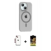 MARSİLYAN™- iPhone 14 Kılıf Pusula Form Özel Seri - Siyah Buffer Cam Ekran Koruyucu + Kırmızı Shine Kamera Lens