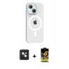 MARSİLYAN™- iPhone 14 Kılıf Pusula Form Özel Seri - Siyah Buffer Cam Ekran Koruyucu + PVD Metal Kamera Lens - PE