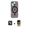 MARSİLYAN™- iPhone 14 Kılıf Pusula Form Özel Seri - Siyah Buffer Cam Ekran Koruyucu + PVD Metal Kamera Lens - PE