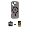 MARSİLYAN™- iPhone 14 Kılıf Pusula Form Özel Seri - Siyah Buffer Cam Ekran Koruyucu + PVD Metal Kamera Lens - YL