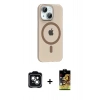 MARSİLYAN™- iPhone 14 Kılıf Pusula Form Özel Seri - Siyah Buffer Cam Ekran Koruyucu + PVD Metal Kamera Lens - YL
