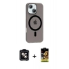 MARSİLYAN™- iPhone 14 Kılıf Pusula Form Özel Seri - Siyah Buffer Cam Ekran Koruyucu + PVD Metal Kamera Lens - TU