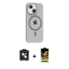 MARSİLYAN™- iPhone 14 Kılıf Pusula Form Özel Seri - Siyah Buffer Cam Ekran Koruyucu + PVD Metal Kamera Lens - SH