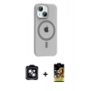 MARSİLYAN™- iPhone 14 Kılıf Pusula Form Özel Seri - Siyah Buffer Cam Ekran Koruyucu + PVD Metal Kamera Lens - YL