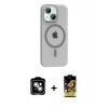 MARSİLYAN™- iPhone 14 Kılıf Pusula Form Özel Seri - Siyah Buffer Cam Ekran Koruyucu + PVD Metal Kamera Lens - GS