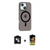 MARSİLYAN™- iPhone 14 Kılıf Pusula Form Özel Seri - Siyah Buffer Cam Ekran Koruyucu + PVD Metal Kamera Lens - GS
