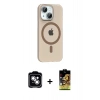 MARSİLYAN™- iPhone 14 Kılıf Pusula Form Özel Seri - Siyah Buffer Cam Ekran Koruyucu + PVD Metal Kamera Lens - GS
