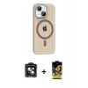 MARSİLYAN™- iPhone 14 Kılıf Pusula Form Özel Seri - Siyah Buffer Cam Ekran Koruyucu + PVD Metal Kamera Lens - SH