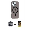 MARSİLYAN™- iPhone 14 Kılıf Pusula Form Özel Seri - Siyah Buffer Cam Ekran Koruyucu + PVD Metal Kamera Lens - SH