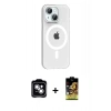 MARSİLYAN™- iPhone 14 Kılıf Pusula Form Özel Seri - Siyah Buffer Cam Ekran Koruyucu + PVD Metal Kamera Lens - GS